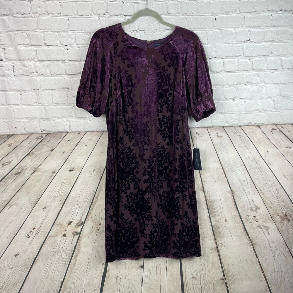 🆕 Tommy Hilfiger Size 10 Purple Velvet Burnout Floral Midi Dress